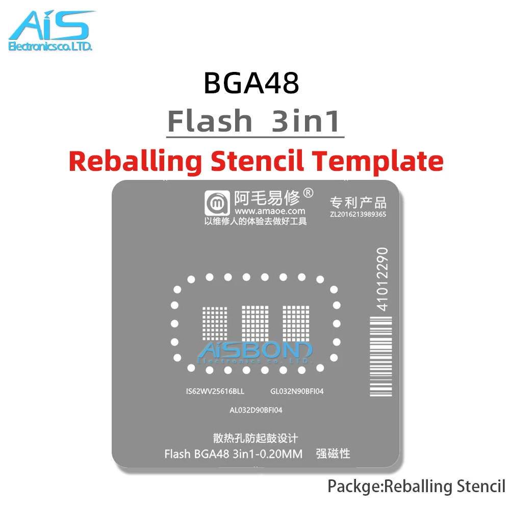 3IN1 Amaoe BGA48 Reballing Stencil Template For NAND Flash memory BGA 48 Positioning Solder Plate Tin Net