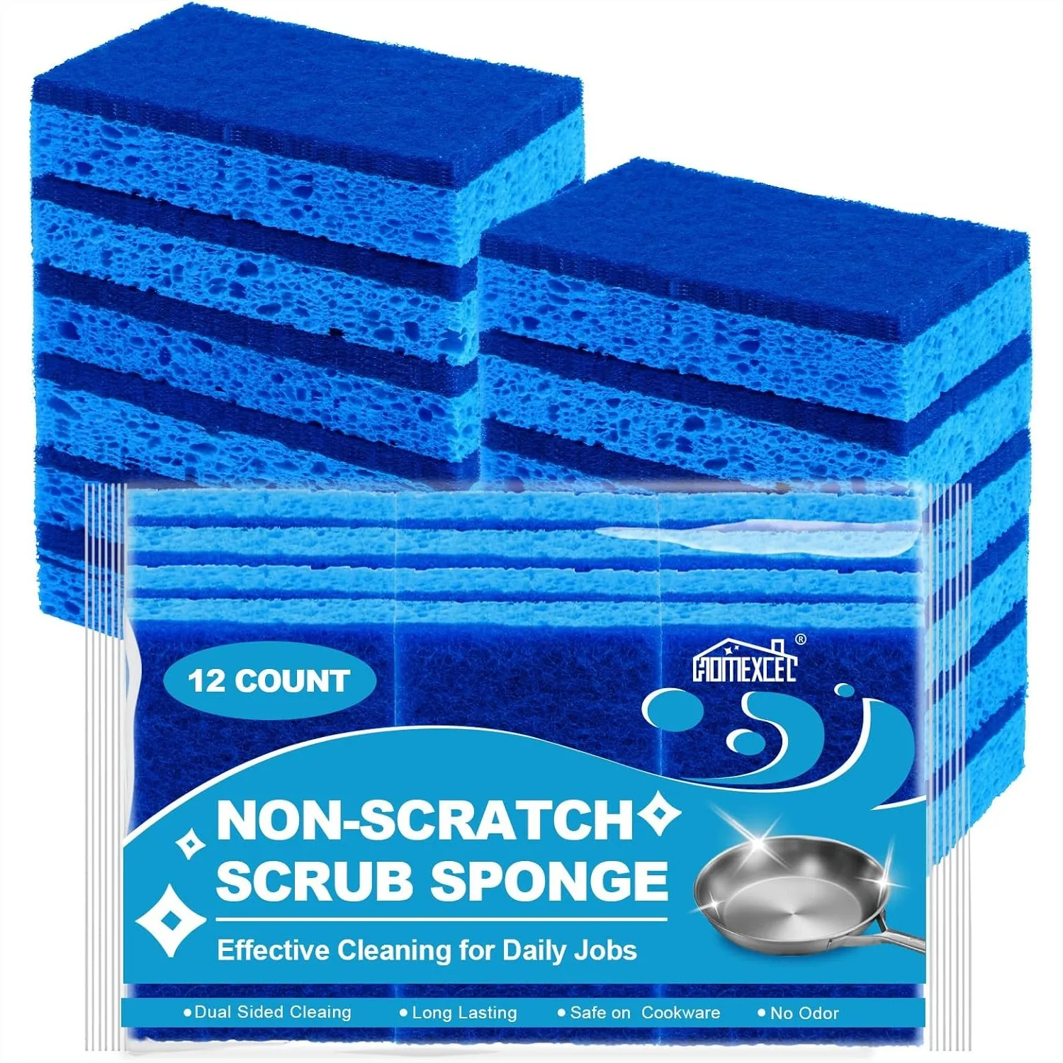 

12 Pack Non-Scratch Sponges for Kitchen, Dual Sided Scrub Sponge Safe on Non-Stick Cookware, Cleaning Sponges for Dishes, Pots