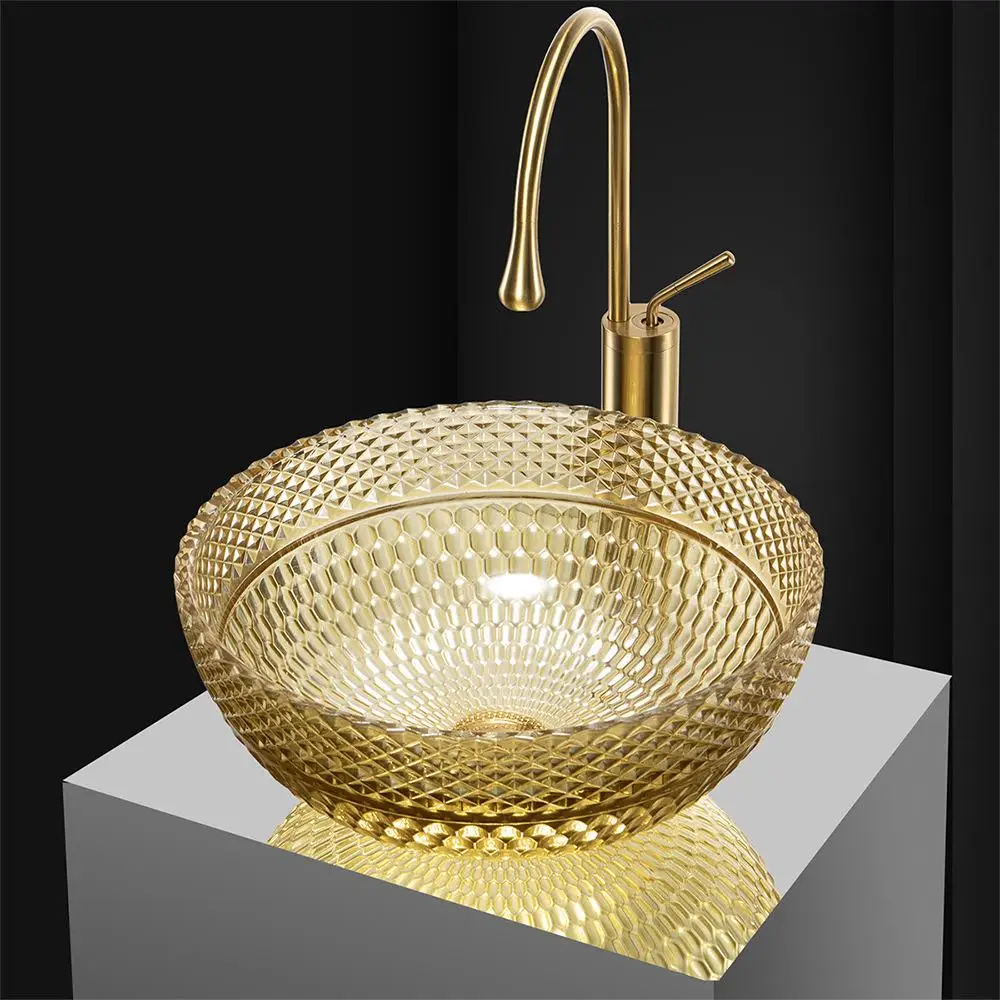 

Circular washbasin, luxurious high-end bathroom glass crystal countertop basin
