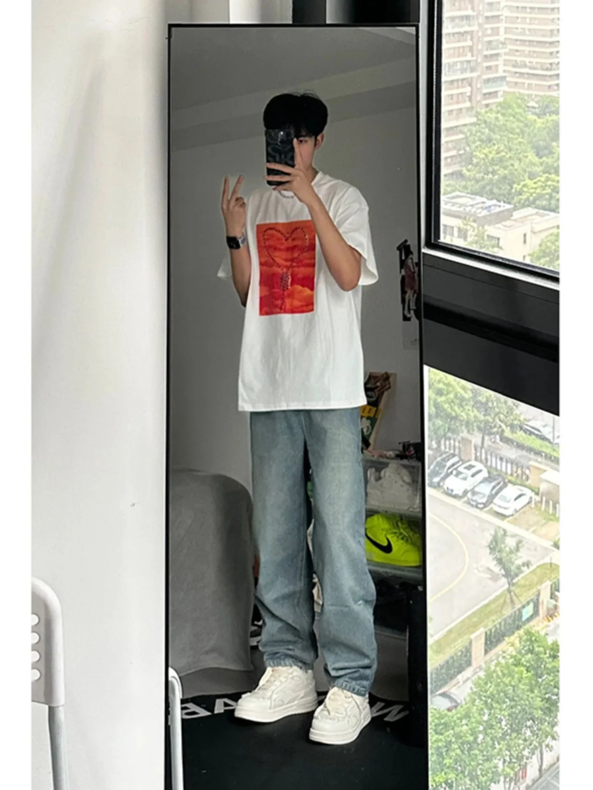 

Мужские летние джинсы American Vibe High Street CleanFit, светло-голубые, прямые, ретро, слегка расклешенные, со средней/низкой посадкой, на молнии