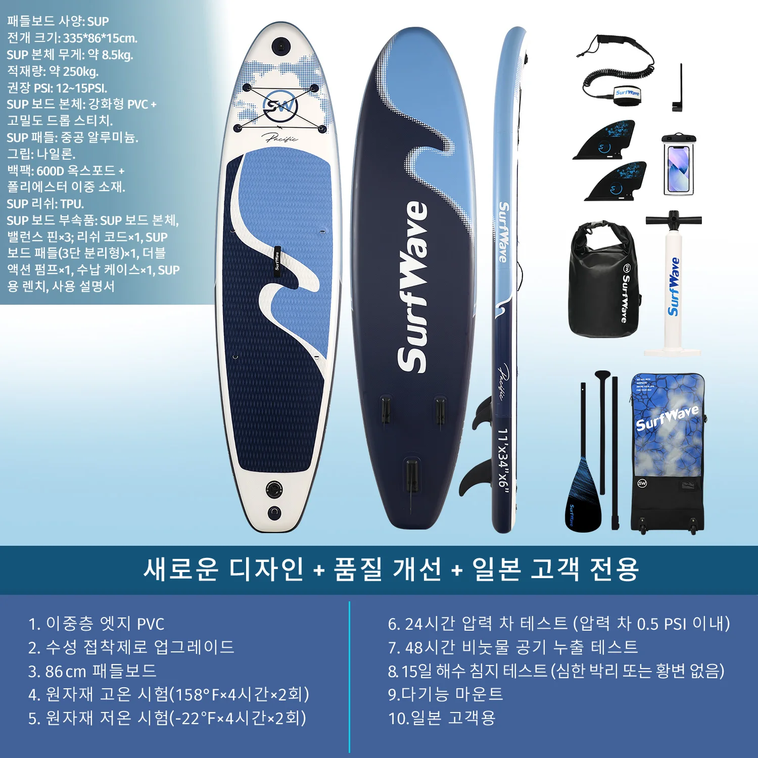 

Надувная SUP-доска (сапборд) 338×86×15 см (вмещает 3 взрослых), проверена на 5 этапах контроля качества, улучшенные материалы, повышенная жесткость, устойчивость, легкий вес, двойные боковые покрытия, надувается и готова к использованию сразу, темно-синяя