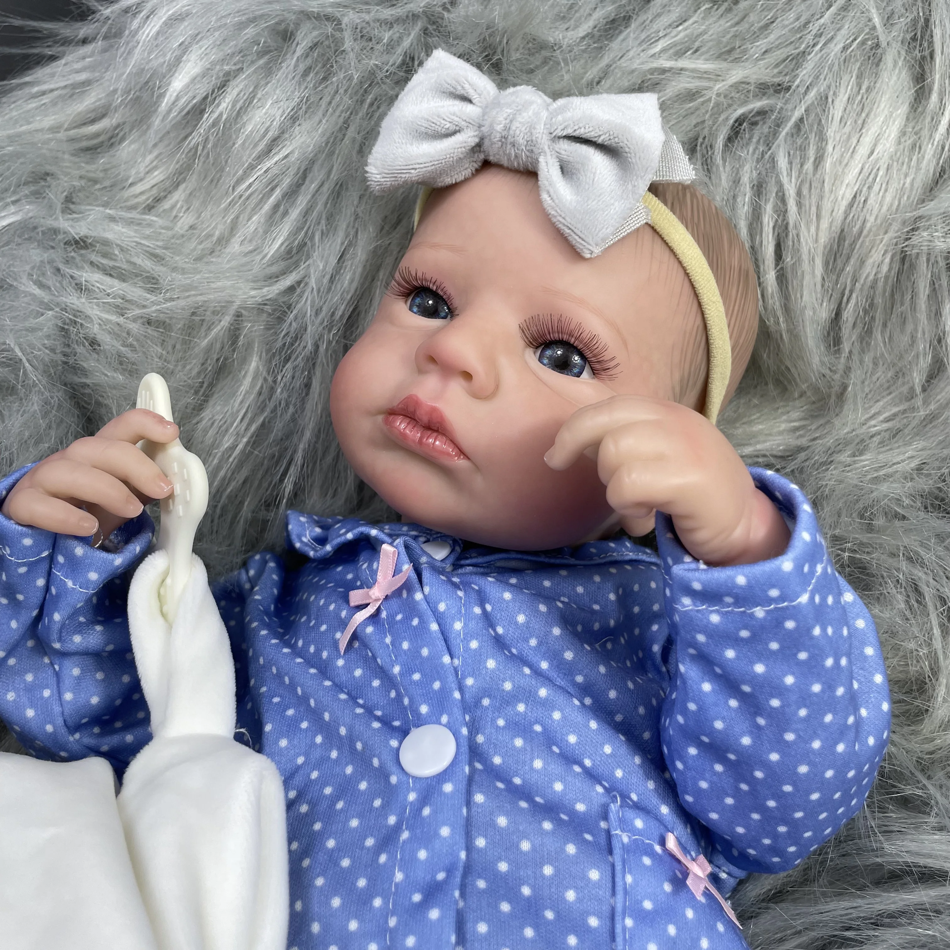 50CM Finished Reborn Baby Dolls LouLou Awake Girl Lifelike Silicone Vinyl Newborn 3D Skin Visible Veins DIY Toys For Girls