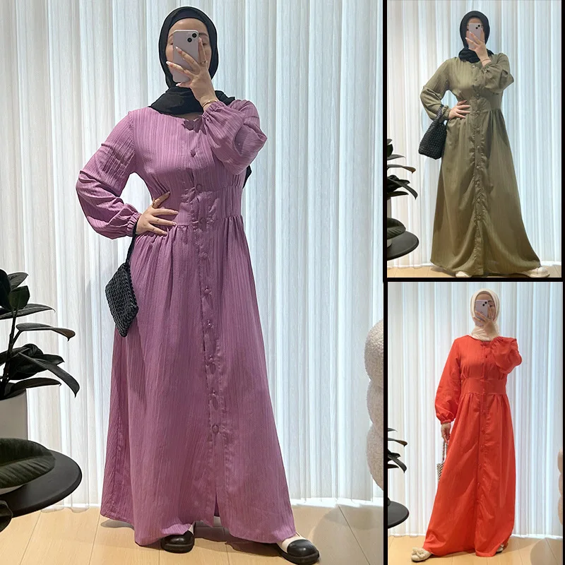 

Женские платья Абая Джалабия, однобортное платье Рамадан Ид, мусульманское марокканское платье Дубай, Абая, кафтан, исламские платья, арабский длинный халат 2025