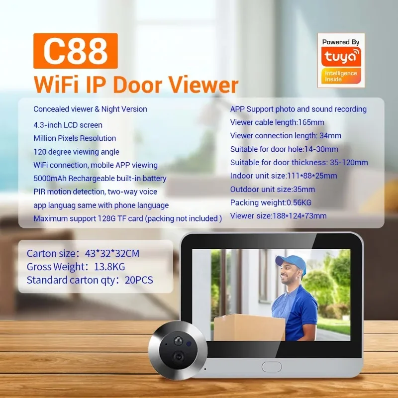 

4.3 Inch WiFi Peep hole Smart 1080P WiFi Peephole Video Camera Home Security Night Vision Video Door Camer