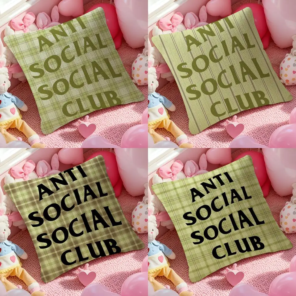 Cool A-ANTI SOCIAL SOCIAL CLUB Pillow Case Pattern Printed Pillowcase for Living Room Sofa Cushion Cover & Bedroom Decor