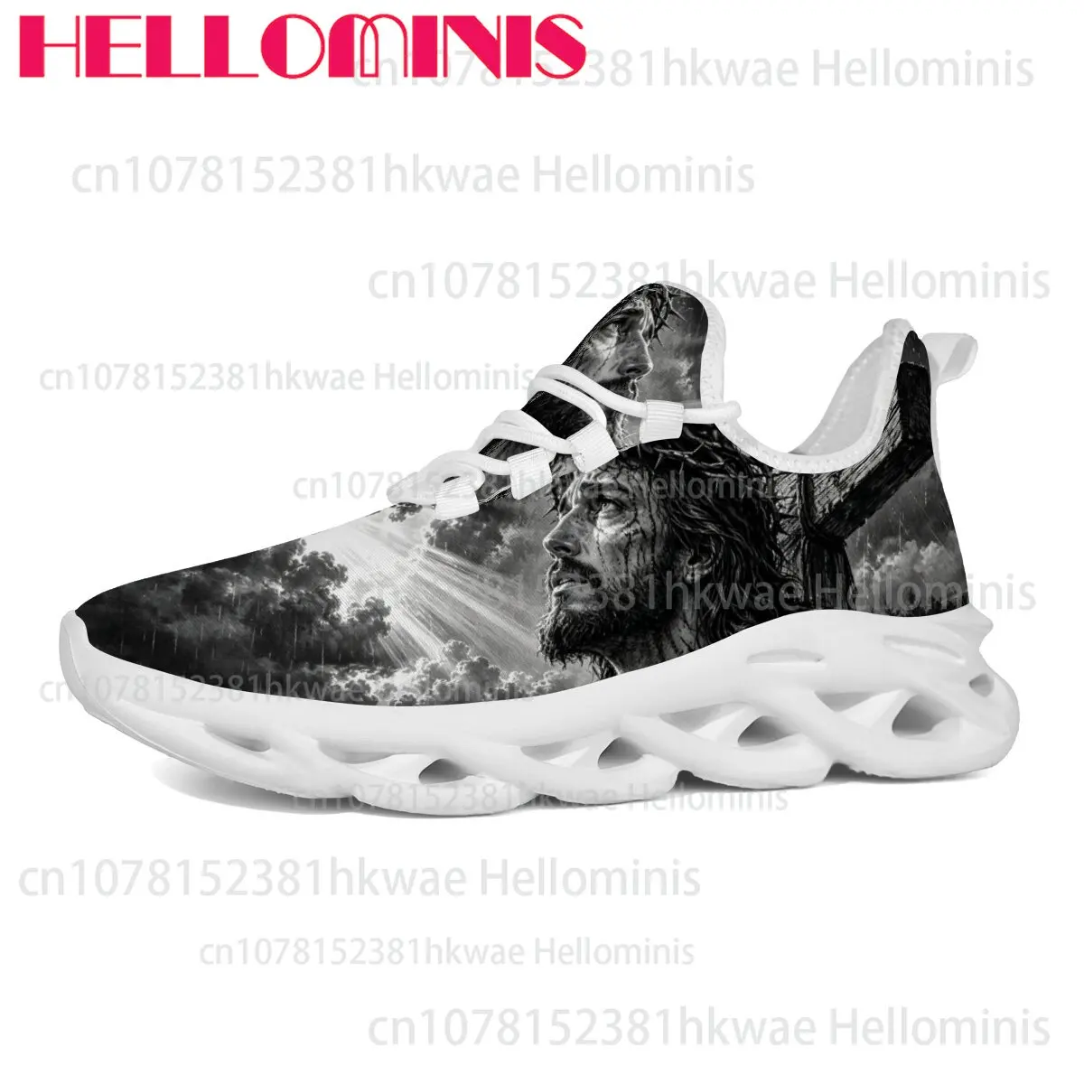 Jesus Black White Vintage Art Sketch Print Sneakers Unisex Adult Breathable Casual Walking Shoes Christmas Gift