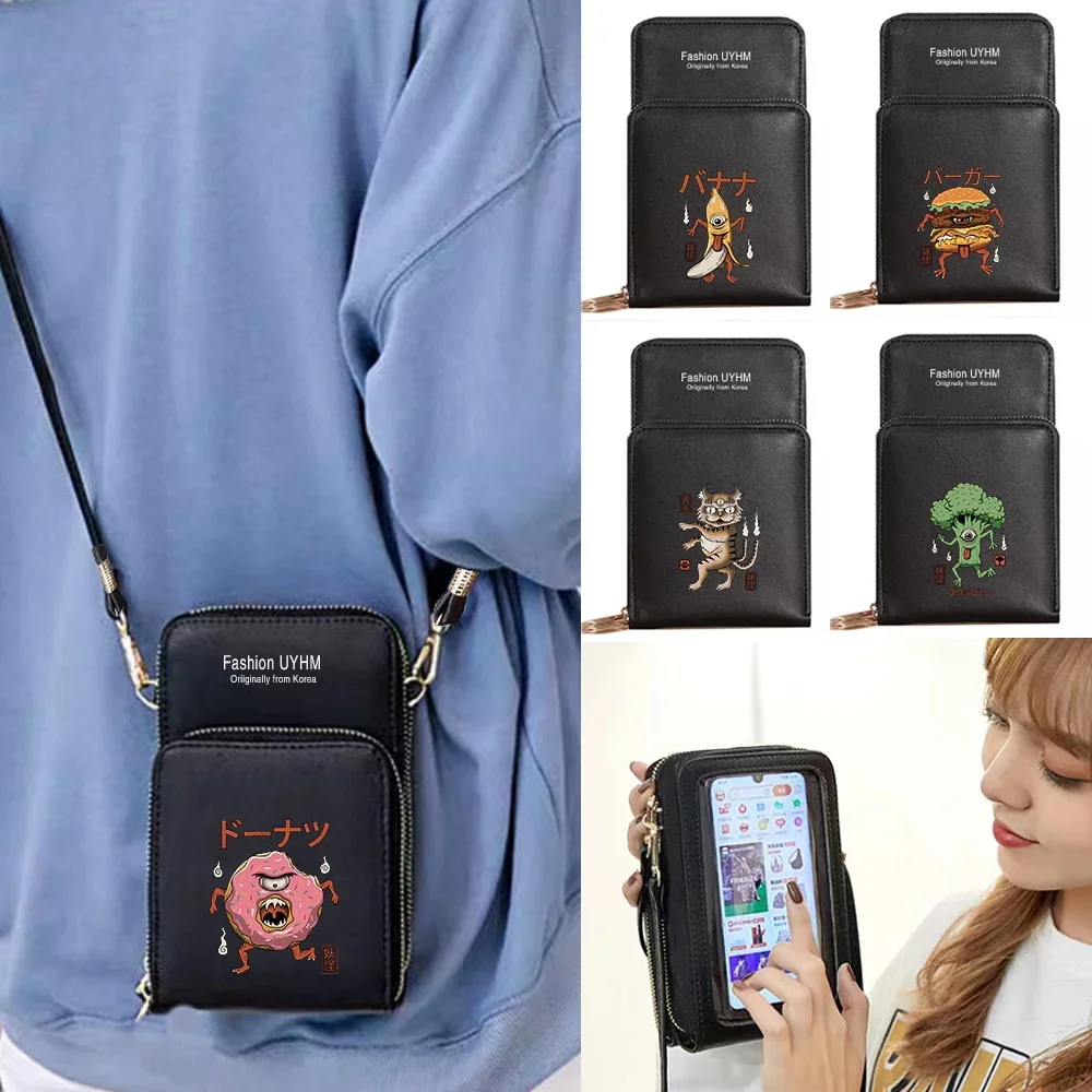Mobile Phone Bag Touch Screen Universal For Xiaomi Huawei Cell Cover Case Leather Crossbody Shoulder Bags Cute Monster Printed