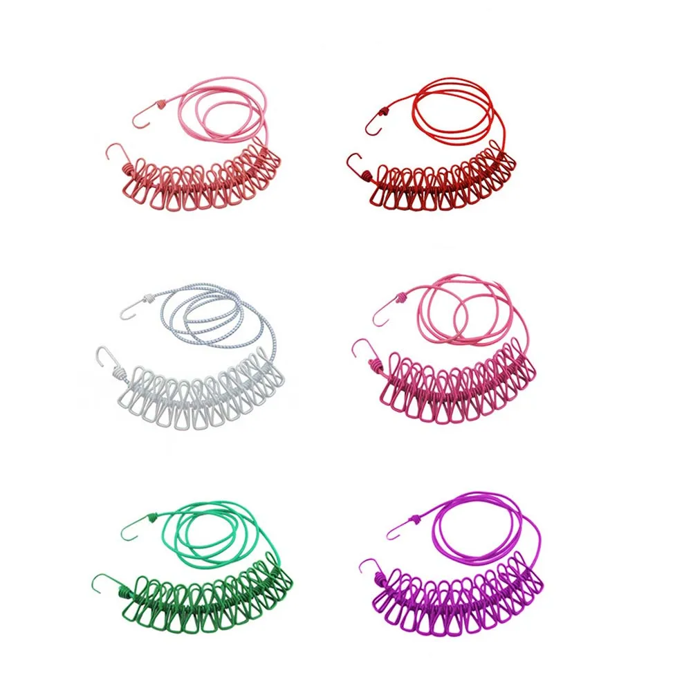 

Retractable Clothesline Portable Travel Windproof 6.06FT Rubber Clips Metal Hooks Corrosion Protection Diapers Socks