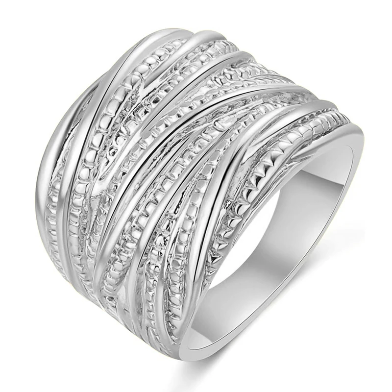 Huitan Punk Wide Ring for Women Multi-layers Cross Design Finger-ring Hip Hop Rock Personality Female Accessories Hot Jewelry