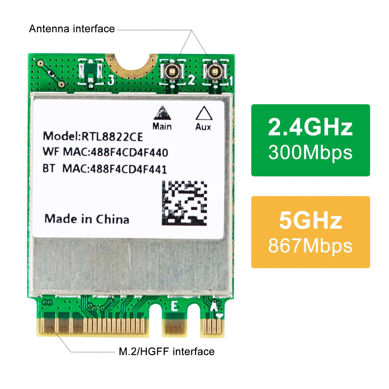 Jetson NANO 8822CE NGW kartu jaringan dual-band dengan Port M.2 kompatibel dengan NVIDIA Jetson Xavier NX/TX2 NX/Orin NX/Orin NANO