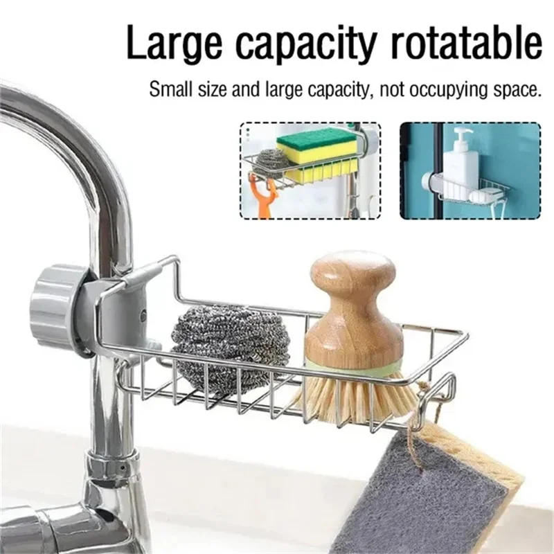 Kitchen Stainless Steel Sink Drain Rack Sponge Storage Faucet Holder Soap Drainer Towel Rack Shelf Organizer Kitchen Accessories