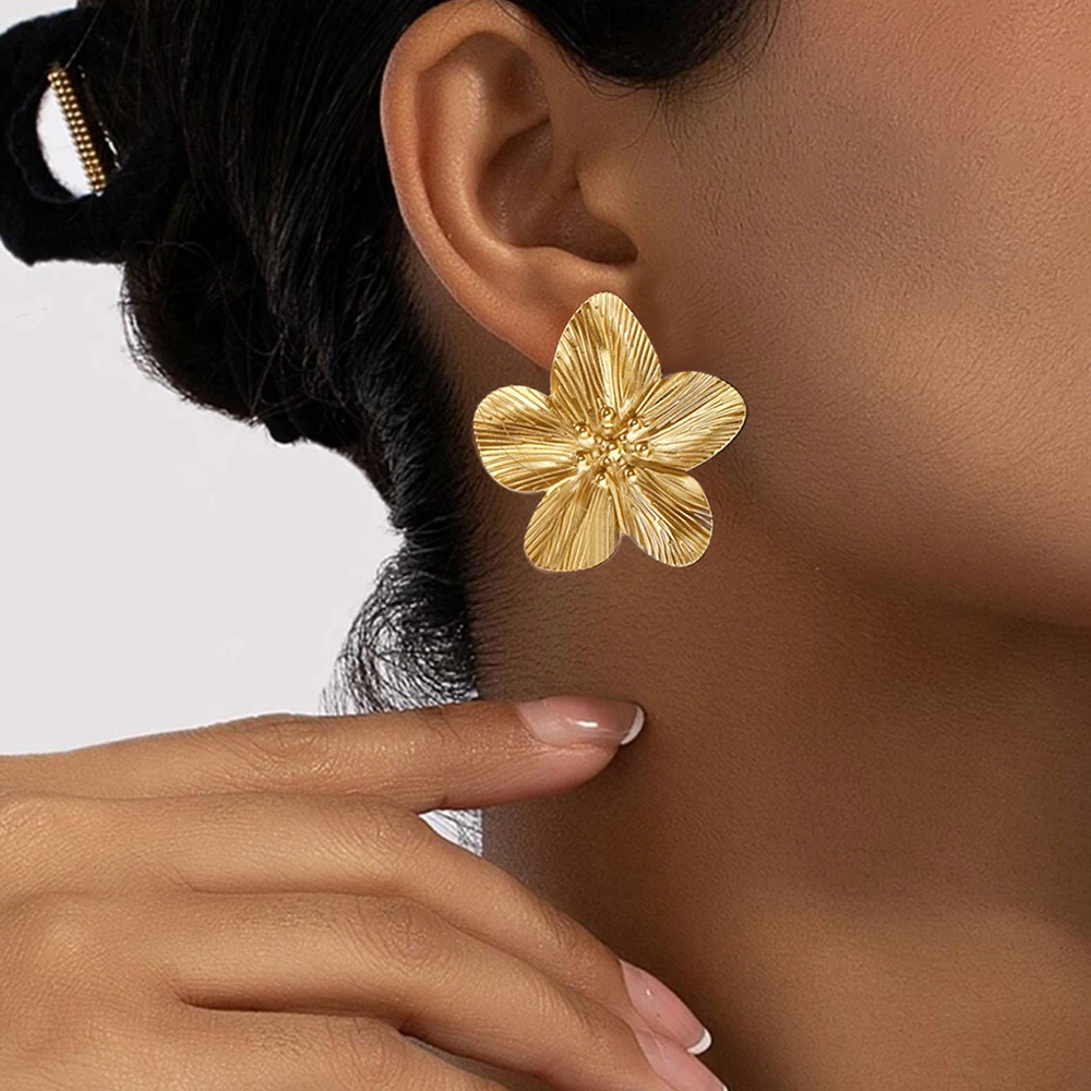 DOTIFI Stainless Steel Exaggerated Large Flower Design Earrings Female Fashion Retro Minimalist Ear Jewelry Party Creative Gifts