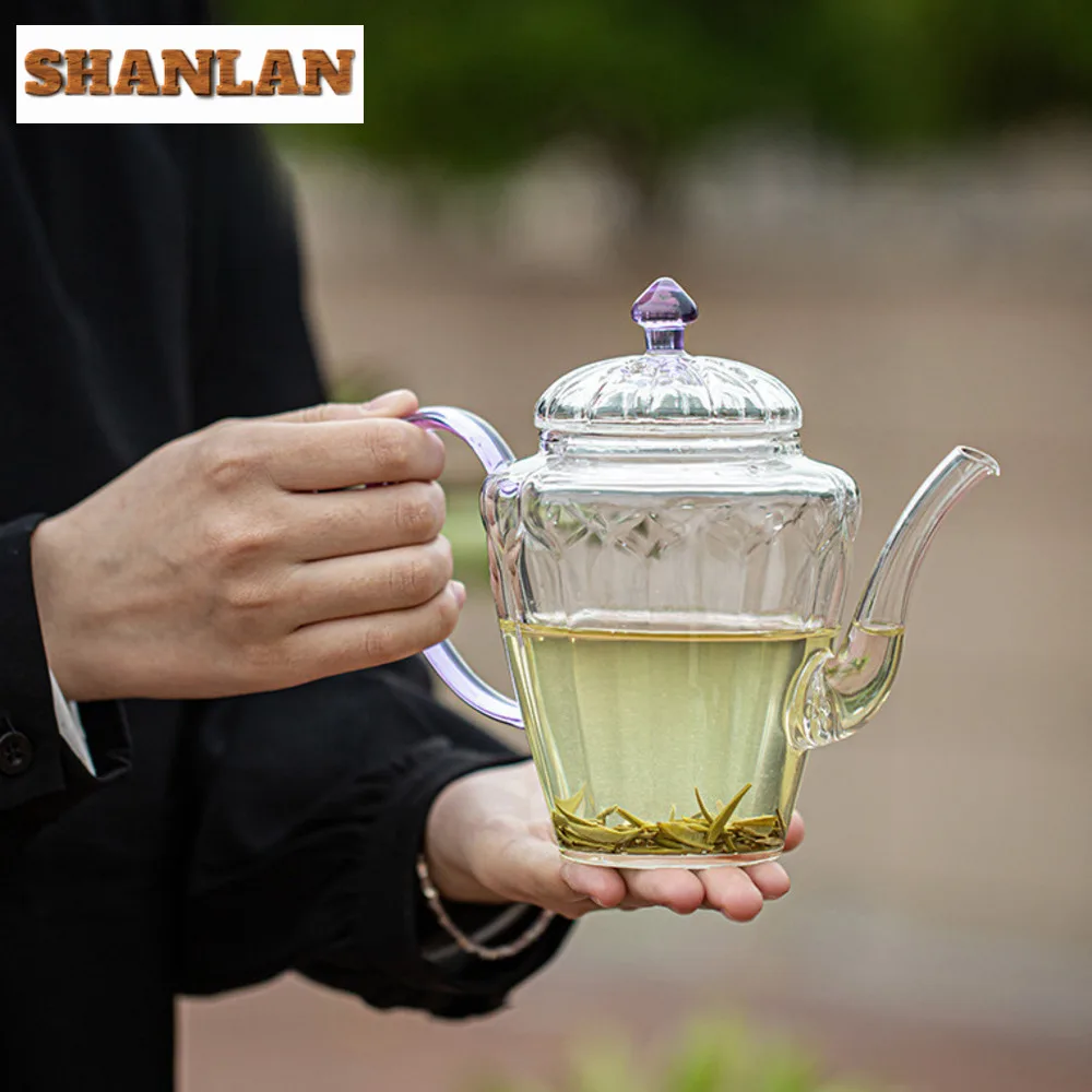 550ml Boutique Transparent Glass Teapot Imitation Song Green Flower Tea Pot Antique Pot Tea Maker Kettle Chinese Tea Set Craft