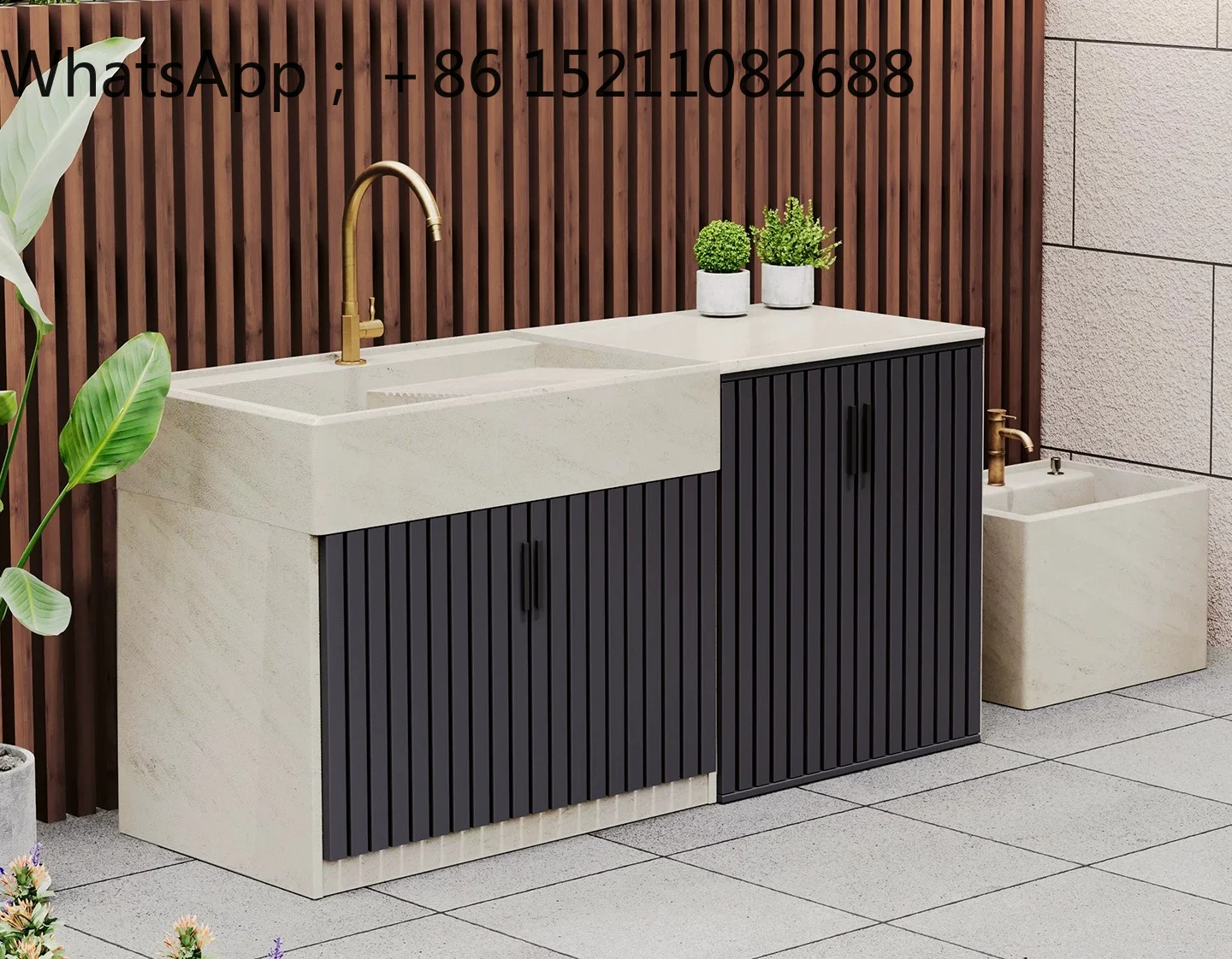 SCY outdoor marble washing machine cabinet integrated balcony household laundry pool with rubbing board garden stone wash basin