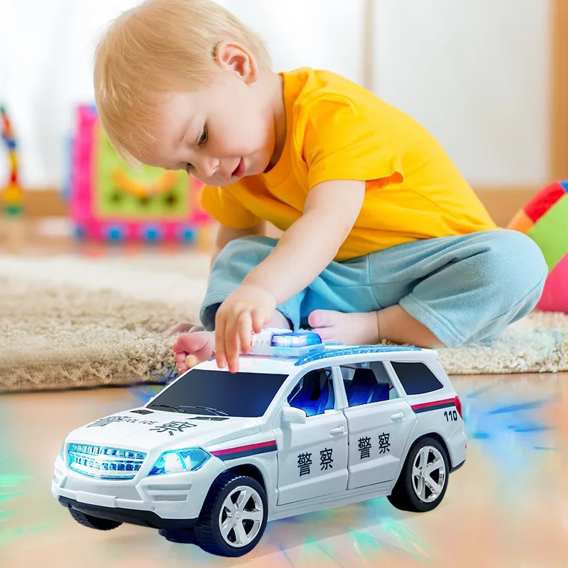 Sound And Light 360° Rotation Automatic Obstacle Avoidance Police Car Toy Car Model, Simulated Four Door Openable Electric Toy