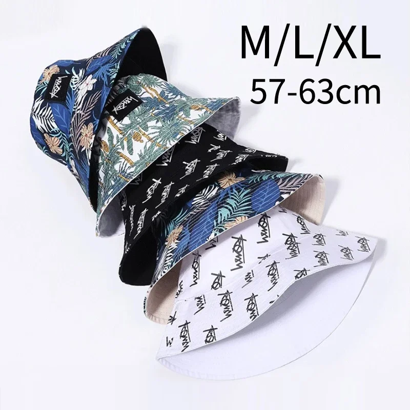 Summer Big Head Letter Bucket Hat for Men Women Korean XL Fisherman Hat Reversible Hawaii Large Cap Sun Hat  Plus Size Panama