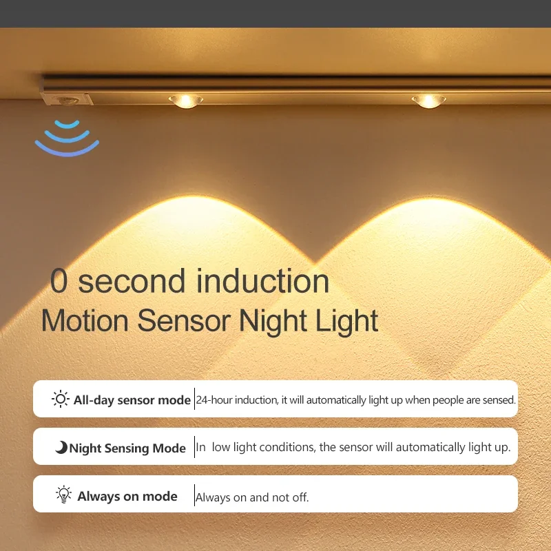 Sem fio LED Motion Sensor Night Lights, lâmpada de escada magnética, ultra fino, USB, quarto, cozinha, armário, interior