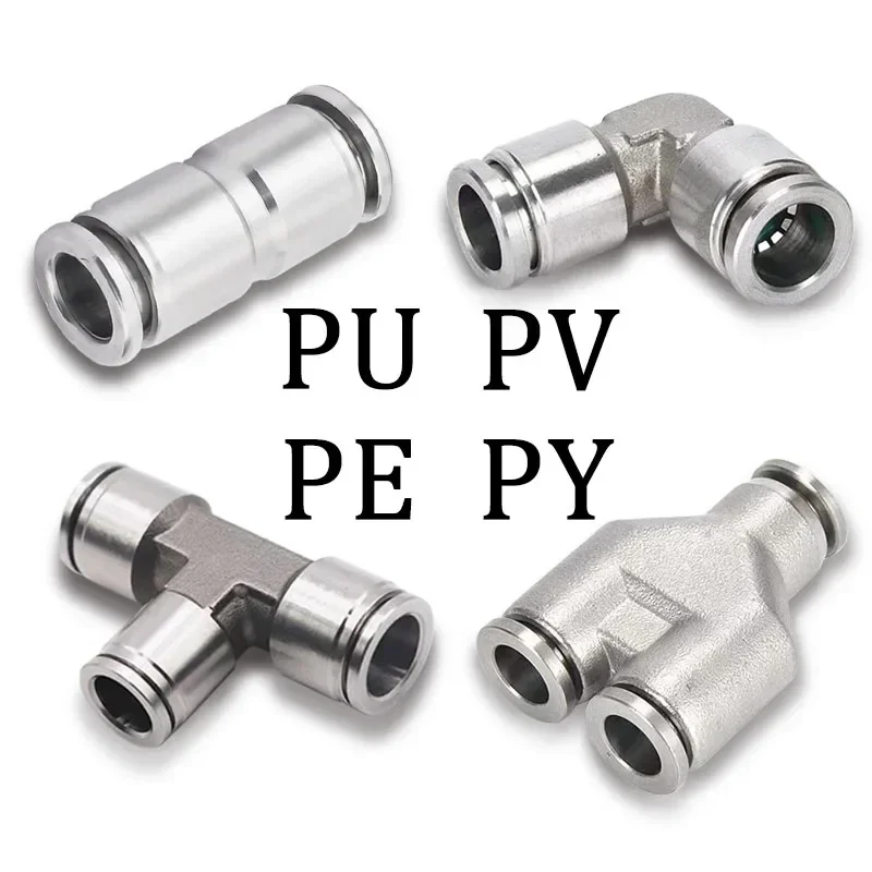 PU PY PE PV 304 Stainless Steel Air Hose Fitting Pneumatic Connector Quick Release Coupling 4 6 8 10 12mm Trachea Metal Fitting