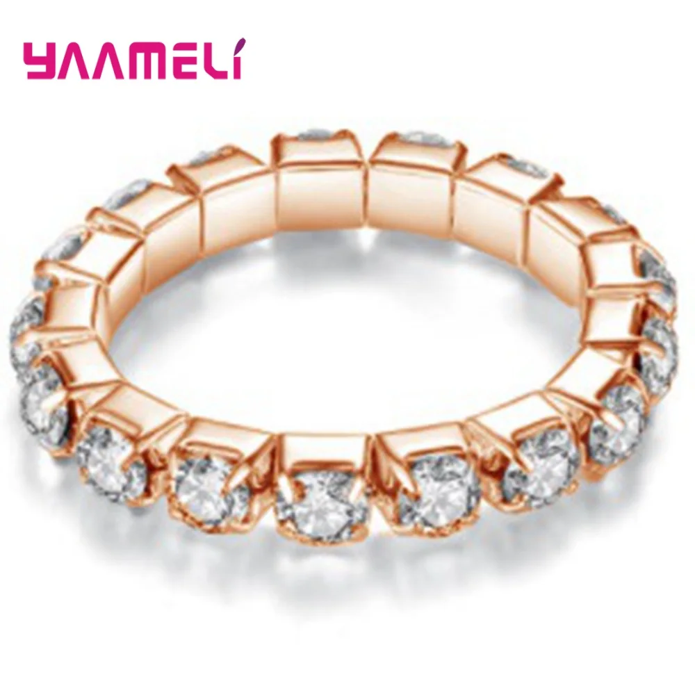 Luxury Stretch Band Ring Stacking Rows Square Cubic Zirconia Crystal Fashion 925 Sterling Silver Jewelry For Women