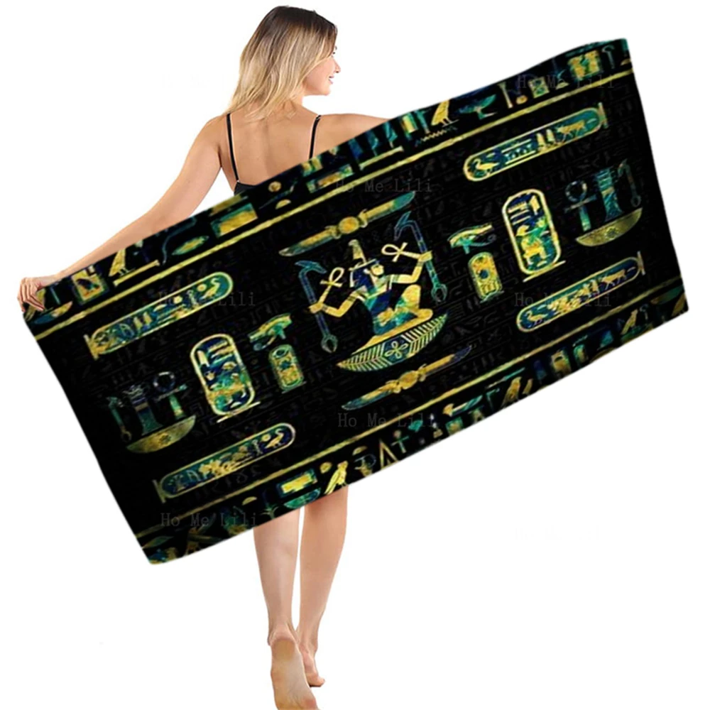 Horus Hieroglyphs Hathor Egyptian Ancient Gold Mysterious Symbol Pharaoh Old Culture Quick-Drying Towel