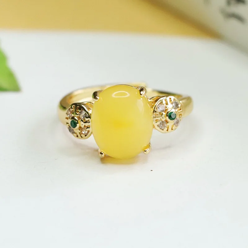 

Кольцо из натурального янтаря с пчелиным воском, женское, антикварное украшение