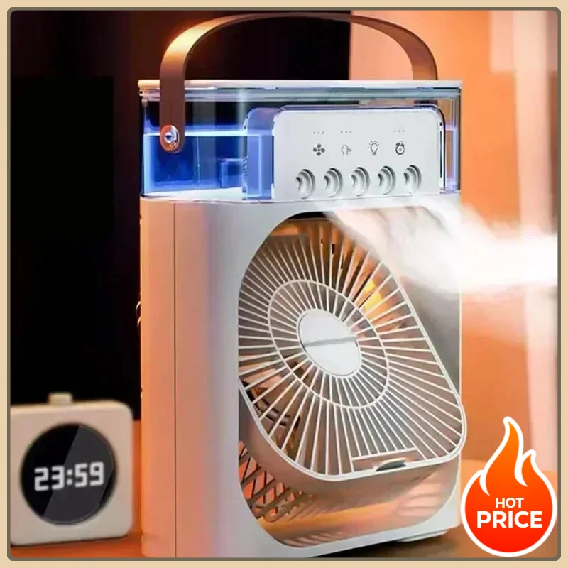 حار بيع! الصفحة الرئيسية - مكيف هواء بمروحة محمولة: تصميم 3 في 1 مع ضوء ليلي LED كهربائي مرطب