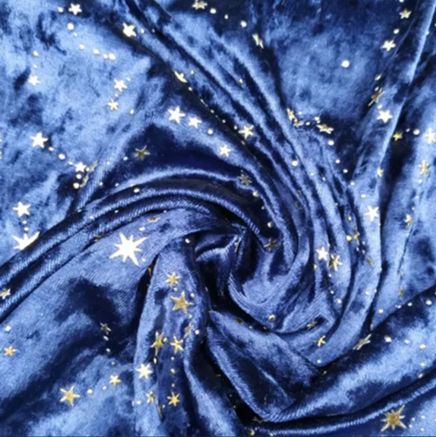 

Soft Blue Glitter Bronzing Stars Crushed Velvet Fabric for Dress Fabric by the Meter, Pink, Black 145cm Wide