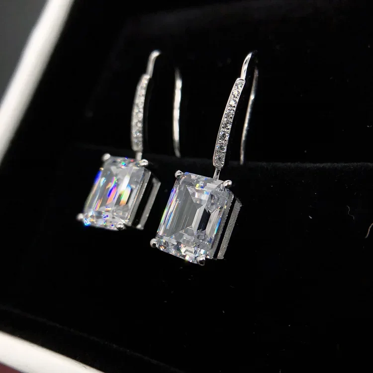 Boucles d'Oreilles en Platine Massif PT950, Clou en Diamant Moissanite de Princesse, Bijoux de Mariage, Cadeau d'Anniversaire, Promesse, pour Femme, 1ct/Pièce