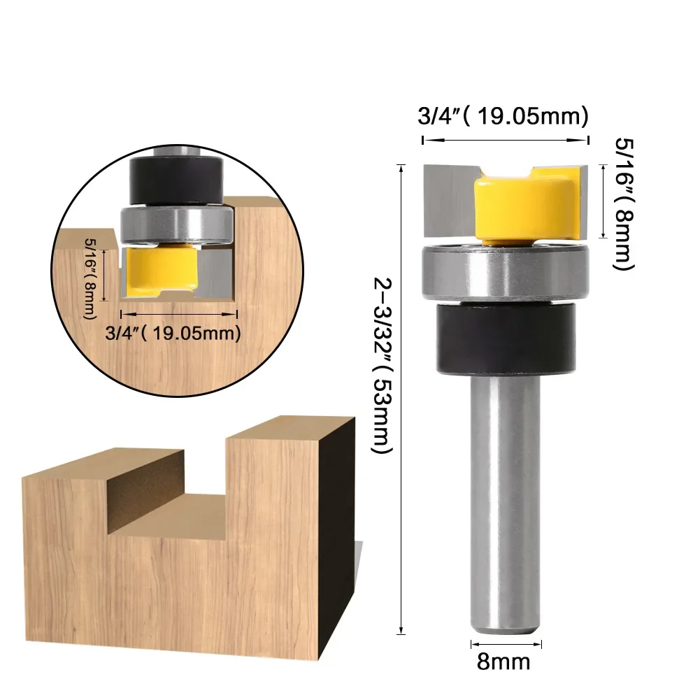 1PC 8MM Shank Milling Cutter Wood Carving Template Trim Hinge Mortising Router Bit Woodworking Tenon Cutter Woodworking Tools