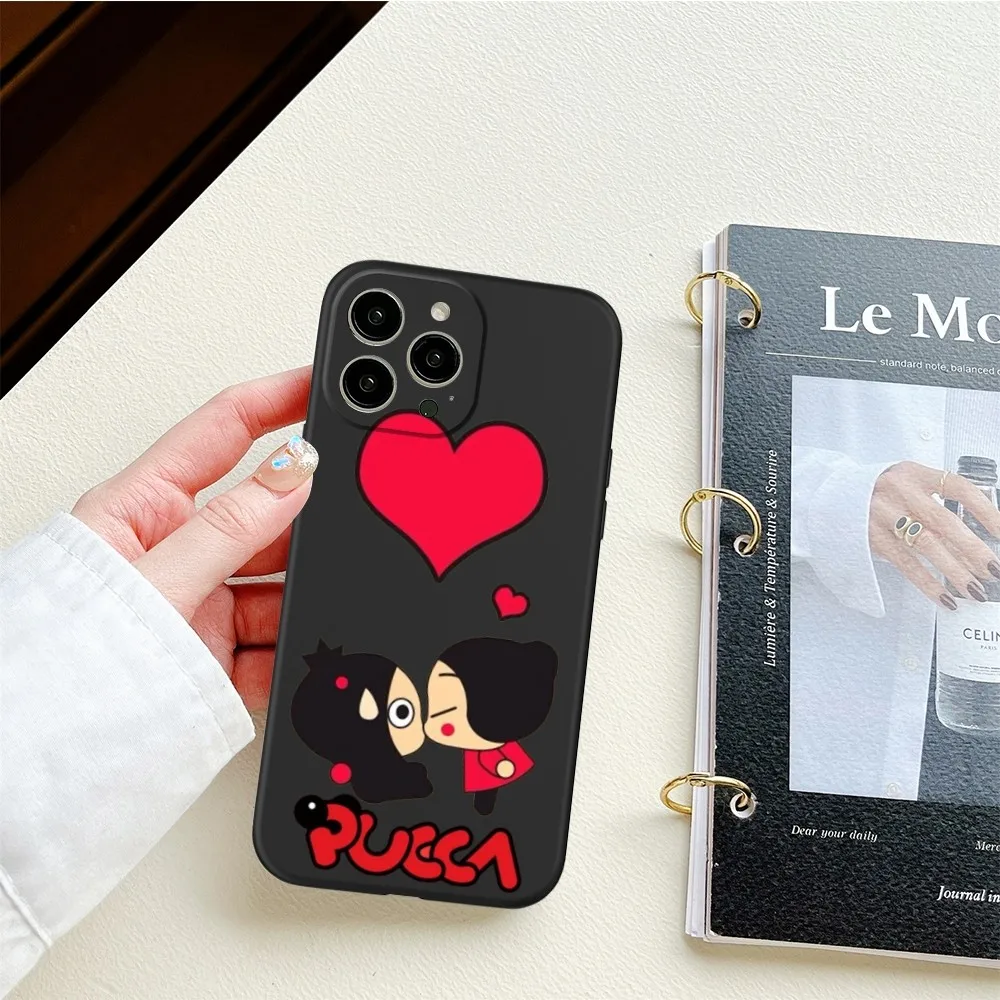 Fashion Cute cartoon Pucca Phone Case FOR IPhone 15 14 11 12 Pro 8 7 15 Plus 13 Pro MAX XR XS MINI Black Soft Covers