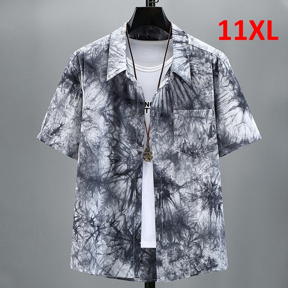 Summer Tie-dye Shirt Men Plus Size 11XL 10XL Fashion Casual Tie Dye Shirts Male Hawaiian Beach Shirt Big Size 11XL