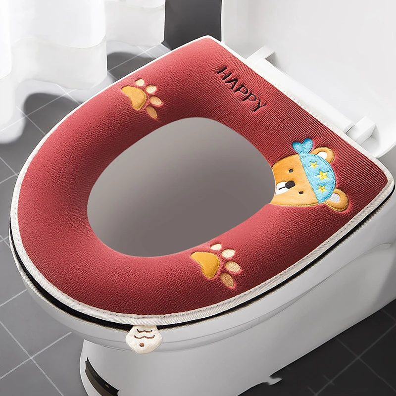 Universal Toilet Seat Cover Winter Warm Soft WC Mat Bathroom Washable Removable Zipper With Flip LidHandle Waterproof Household