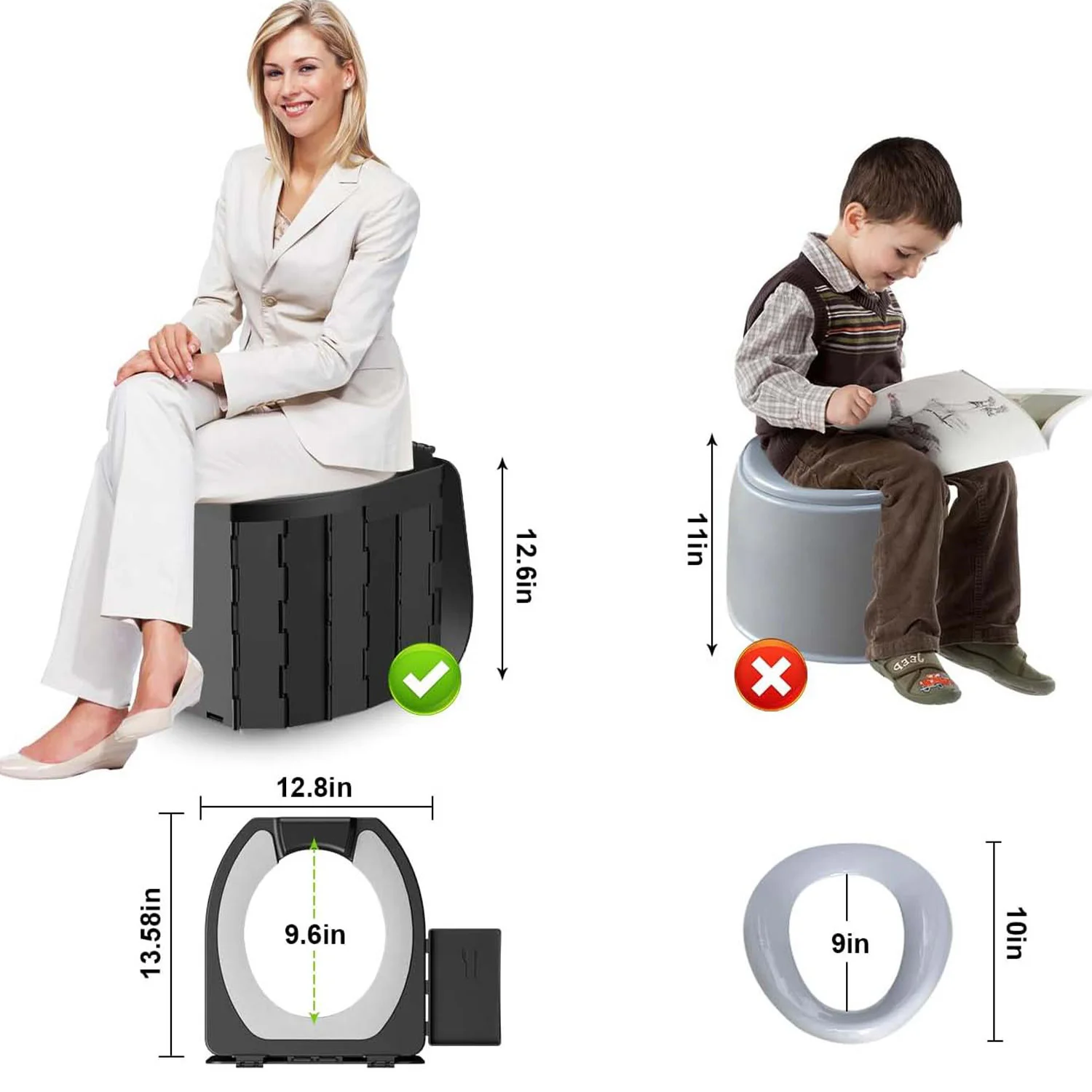 Inodoro Portátil para Acampar, Inodoro Plegable de Viaje para Adultos con Tapa y Porta Papel, Inodoro Compacto para Coche, Inodoro Portátil para Acampar, Senderismo, Camiones, Autocaravanas, Playa