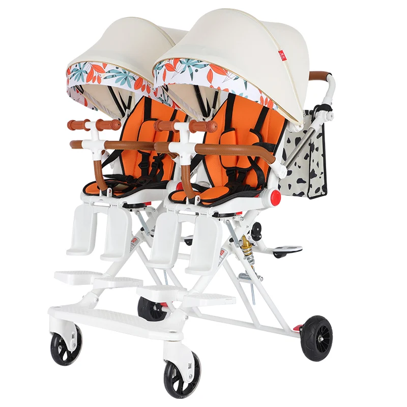 Side-by-Side Twin Baby Jogger Stroller,Dual Reclining Seats Pushchair,Compact Fold Tandem System,Multi-Functional Infant Travel - Image 6