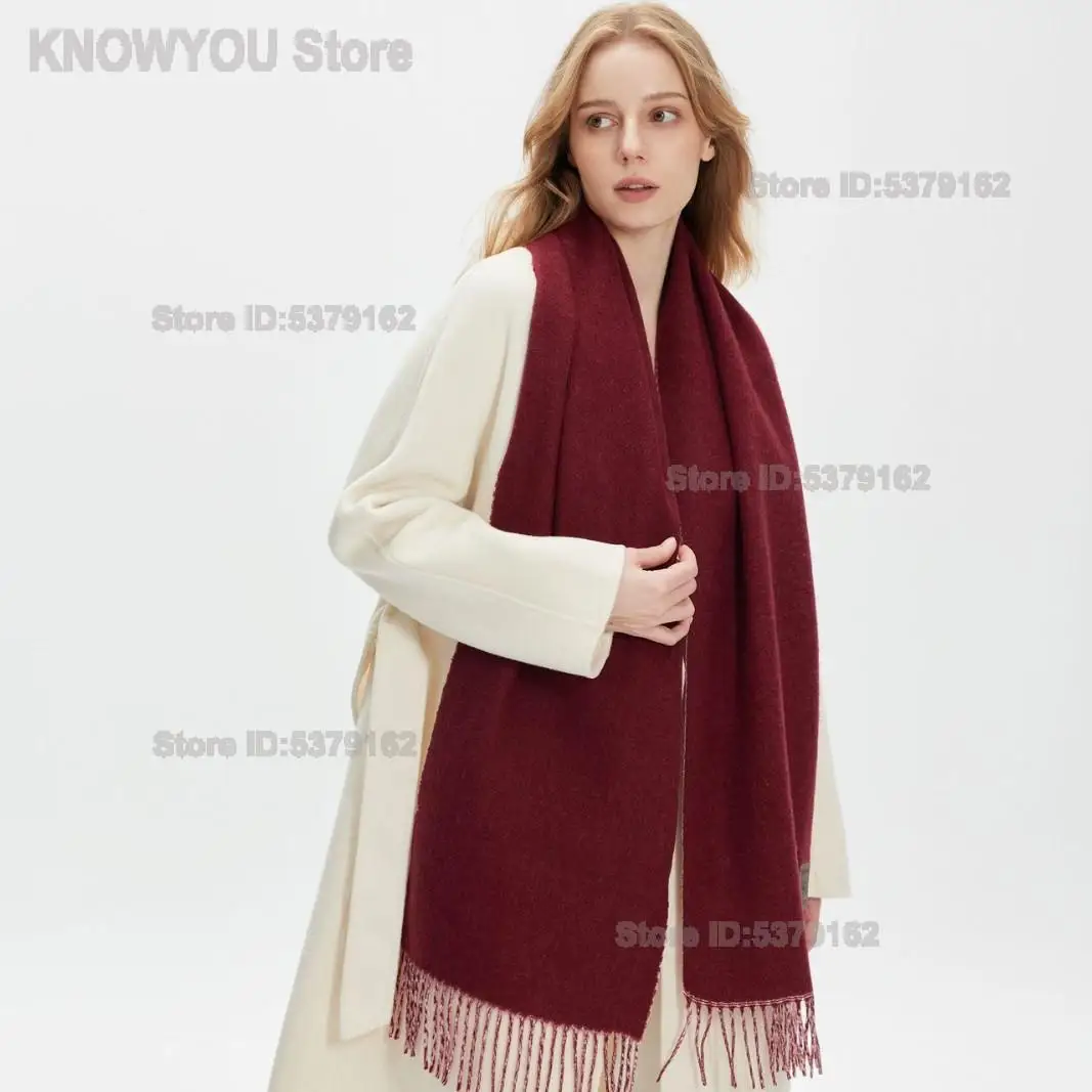 Women's Double Sided Solid Wool Scarf, Couple Style Warm Tassel Shawl, Versatile Autumn Winter Neck Wrap