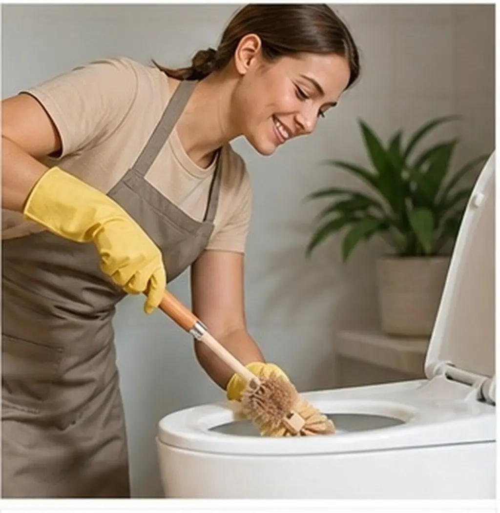Long Handle Toilet Cleaning Brush with Non-Slip Grip, Wood & Stainless Steel, PP Bristles for Bathroom, Hotels, Offices