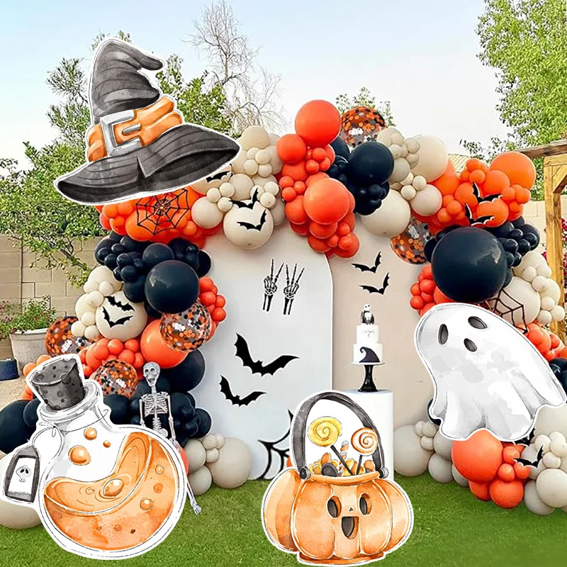 30/45/60cm Halloween Cardboard  Halloween Pumpkin Witch Hat Skull Cutouts KT Board Party Backdrop Home Outdoor Prop Deocr