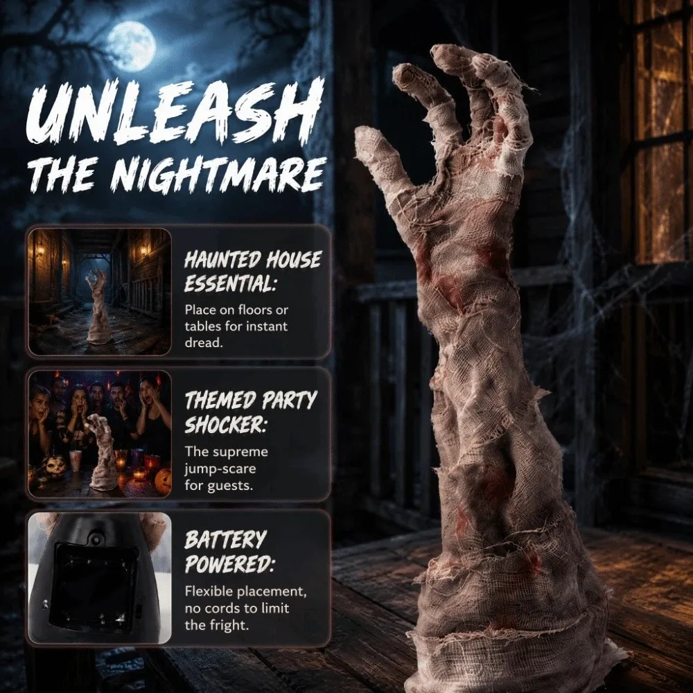 Electric Induction Shaking Hand Ornament Realistic Looking Sensitive Sensor Control Halloween Induction Ornament Bloody Fabric