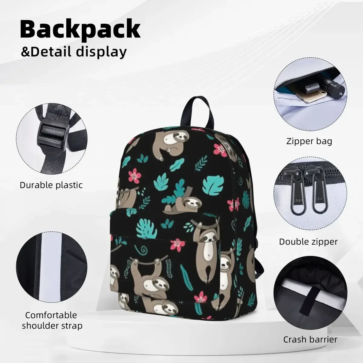 Cute Sloth Pattern Woman Backpacks Boys Girls Bookbag Waterproof Children School Bags Portability Travel Rucksack Shoulder Bag