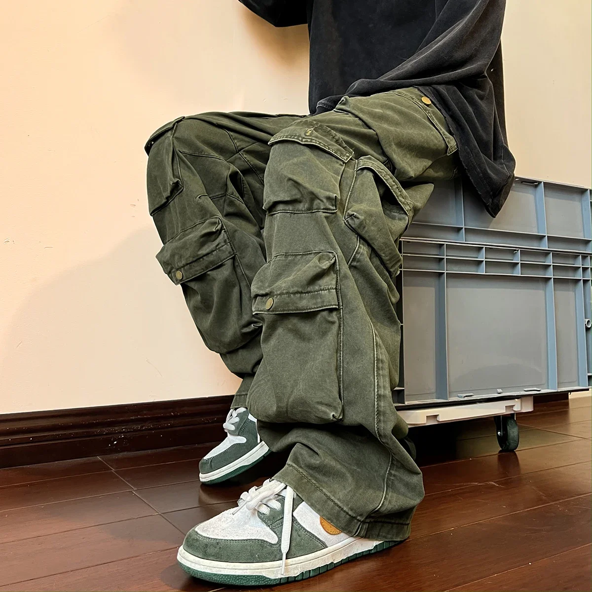 

Multi-pockets Cargo Pants Harajuku Streetwear Casual Tooling Pant Men's Hip-hop Mopping Trousers Vintage Daily Wide Leg Pants