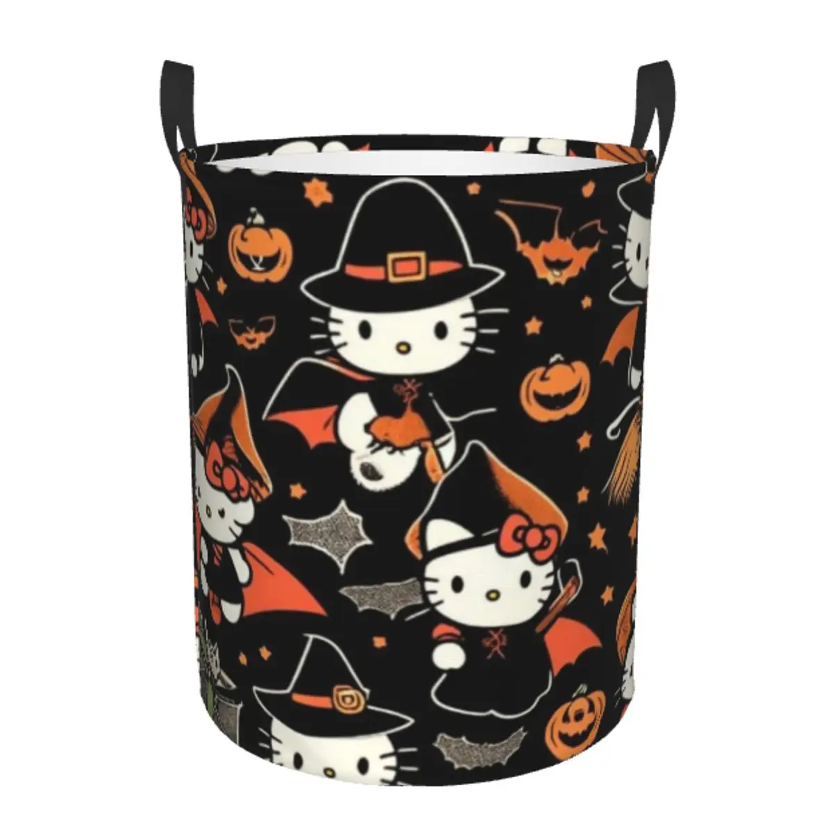 

Round Single-Layer Dirty Clothes Basket Hello Kitty Space-Saving Laundry Hamper with Sturdy Handles for Easy Carrying