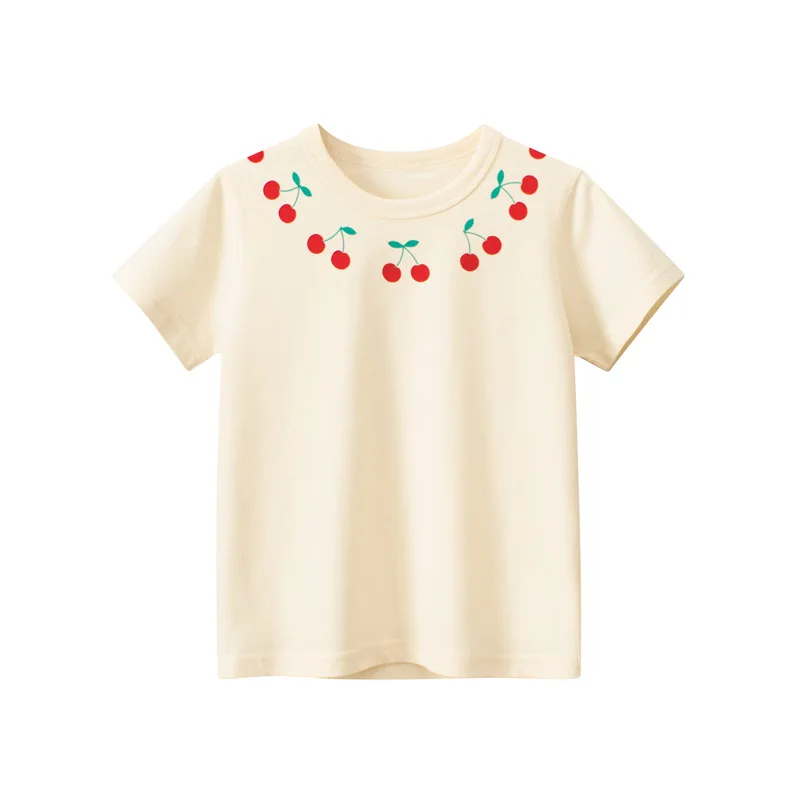 

New Simple Cherry Print Baby Clothes Summer Children's Clothing Girls Print Short Sleeve T-shirt