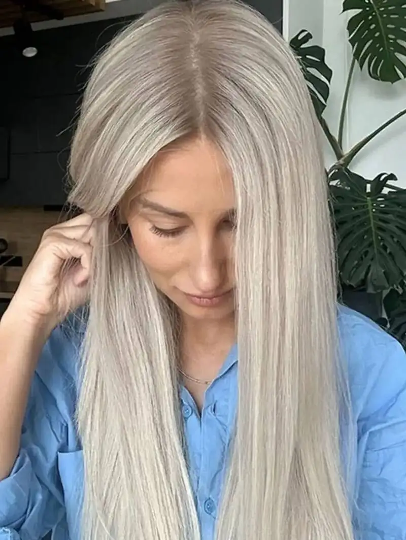 Ash Platinum Blonde Straight Synthetic Wig 13x4 HD Lace Front Rooted Balayage Long Glueless Wig for Women Daily Use