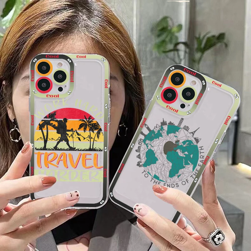 Popular World Map Travel Airplane Phone Case for iPhone 11 12 13 Mini Pro Max 14 Pro Max Case shell