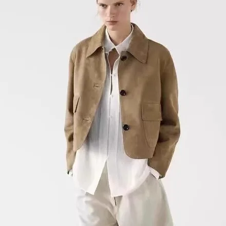 Primavera nueva llegada mujer Retro de gama alta sensación Casual cuero terciopelo Jaet traje prendas de vestir exteriores viaje Sle largo Sve ort Le...