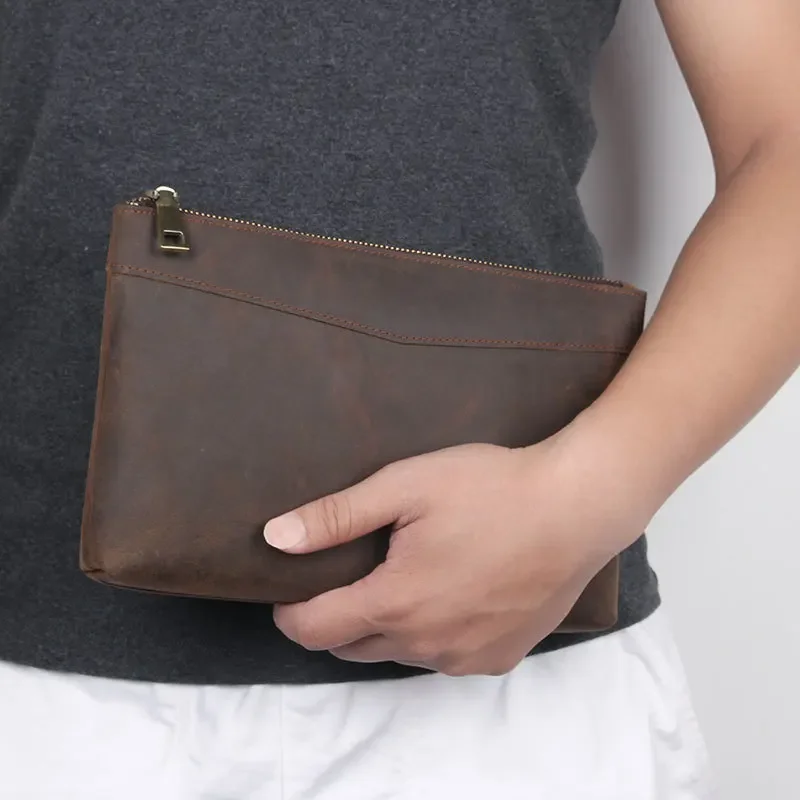 

Nesitu High Quality RFID Blocking Vintage Brown Long Genuine Crazy Horse Leather Men Wallet Male Purse Phone Clutch Bag M8453