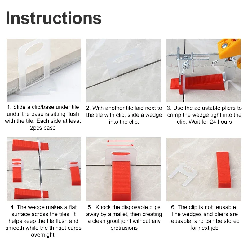 Imagem -03 - Sistema de Nivelamento para Azulejos Clipes para Telha Telha de Parede e Pavimento Espaçador Wedge Tiling Tool Piler mm 1.5 mm mm 2.5 mm mm 100 Pcs