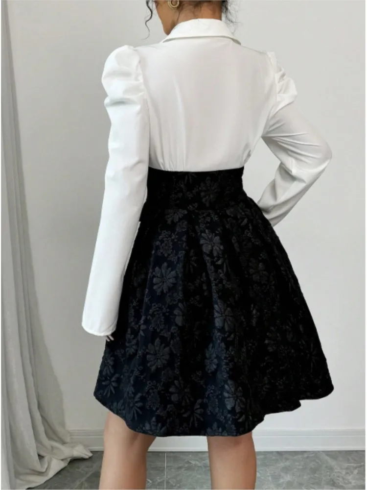 Abito autunnale Donna Fiore Patchwork floreale Volant Pieghettato Moda Abiti eleganti da donna Mini abito da donna sottile a vita alta