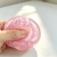 Steamed Bun Squeeze Toy Simulation Bao Stress Relief Fidget Toy with Beads Sparkles Soft Squishy Sensory Decompression Accessory 4