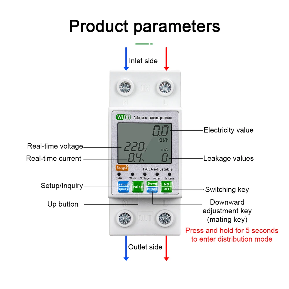 Tuya ZigBee/Wifi Intelligent Automatic Reclosing Protector Current Voltage Meter LCD Display Switch Power Meter Circuit Breaker